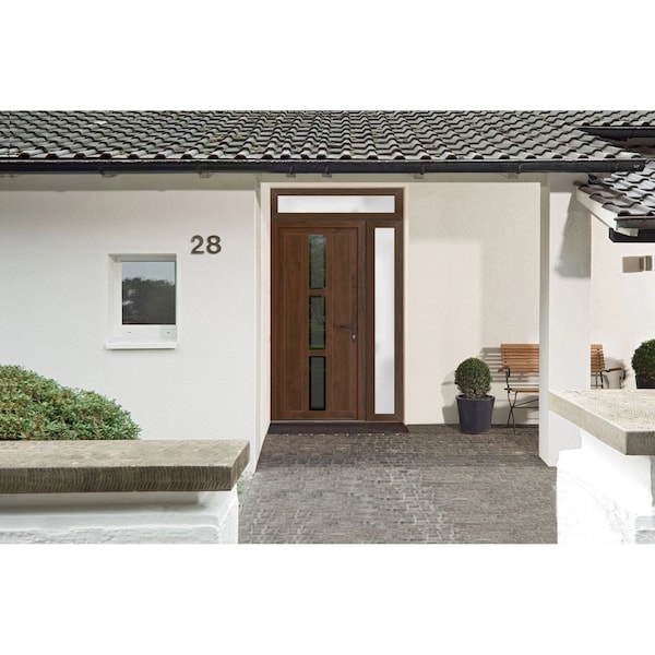 Vdomdoors Front Exterior Prehung Metal-Plastic Door Frosted Glass / MANUX 8112 Walnut / Office Commercial and MANUX8112EXD-WLN-W32+16-H80+14-LH-I - main