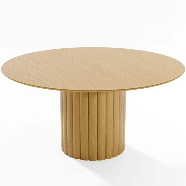 Homeroots 60" Brown Solid Wood Pedestal Base Round Top Dining Table 720992 - main