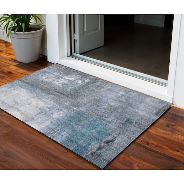 Homeroots 3' X 5' Blue Gray And Ivory Abstract Washable Indoor Outdoor Area Rug 603611 - main