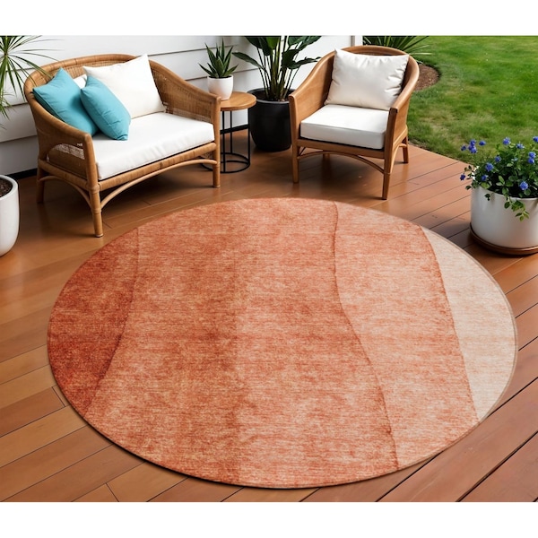 Homeroots 8' Red Copper And Terra Cotta Round Ombre Washable Indoor Outdoor Area Rug 581818 - main