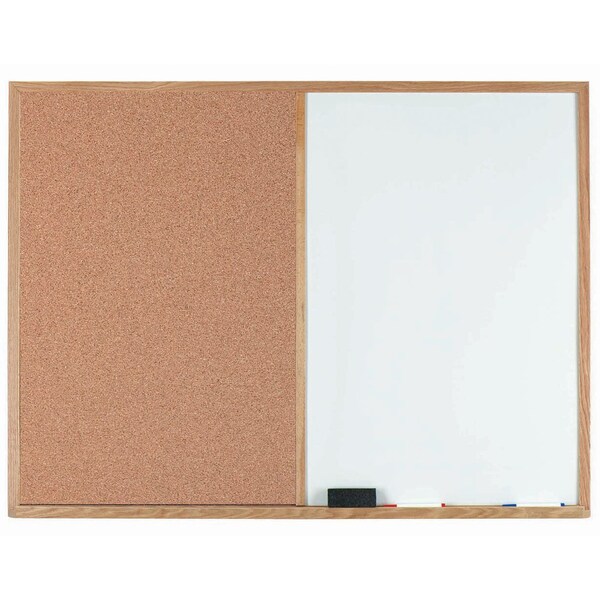 Aarco Wood Frame Combination Board Bulletin Board Next to a Melamine Marker Board, 36''Hx48''W WCO3648 - main