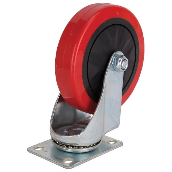 Prosource Swivel Caster, 5 in Dia Wheel, 30 mm W Wheel, PU Wheel, Red, 275 lb, Steel Housing Material JC-385-G - main