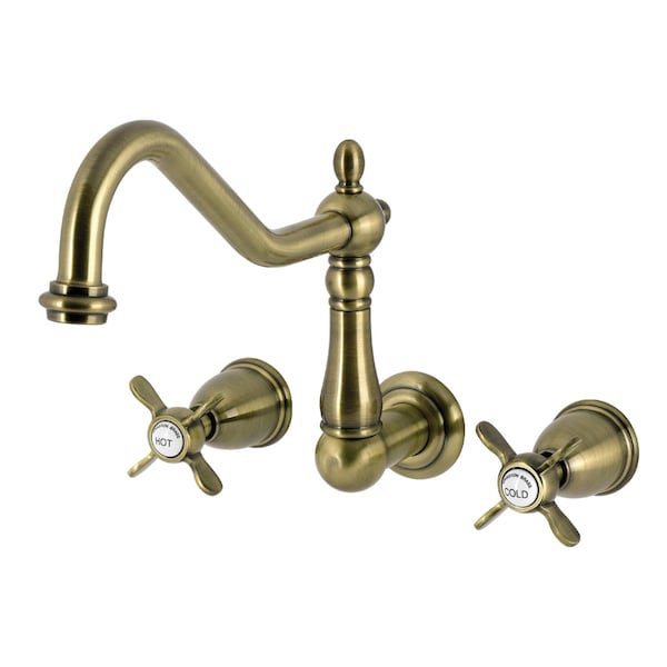 Kingston Brass Two-Handle Wall Mount Tub Faucet, Antique Brass KS1023BEX - main