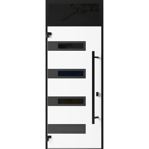 Vdomdoors Front Exterior Prehung Steel Door Ronex0131 Grey Transom Window Sidelite Entry Metal Modern Painted RONEX0131EXD-GRE-W36 X H80+16-RH-I - main