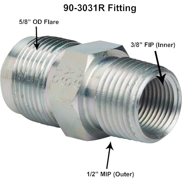 Dormont 5/8'' OD Flare x 1/2'' MIP, tapped 3/8'' FIP Zinc-Plated Carbon Steel Adapter Gas Fitting 90-3031R - main