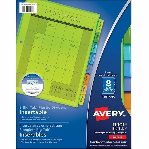 Avery Dividers, Insert, Plastc, 8Tab 24PK AVE11901 - main