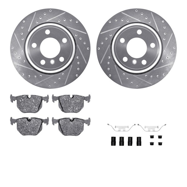 Dynamic Friction Co DFC Rotors-Drilled & Slotted-Silver w/ EURO 5000 Ceramic Brake Pads Incl Hdw 7612-31107 - main
