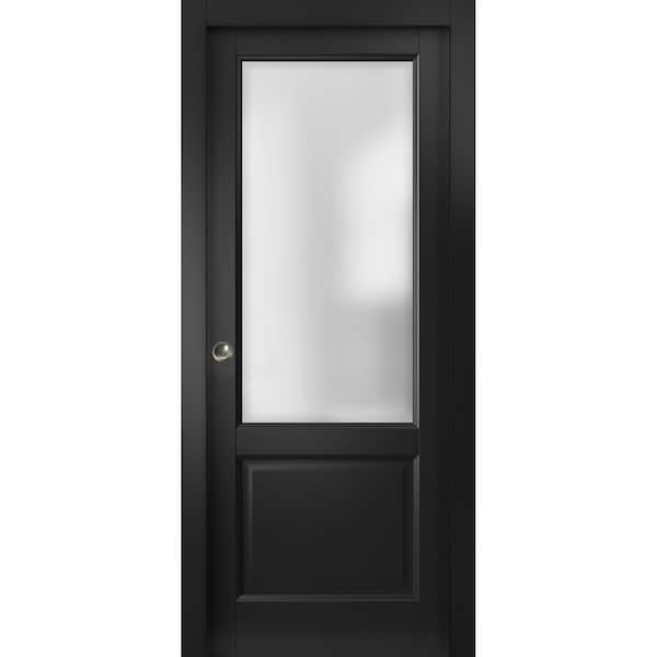 Sartodoors Sliding French Pocket Door 30 x 80 inches with, Lucia 22 Matte Black with Rain Glass, Kit Trims Ra LUCIA22PD-BLK-30 - main