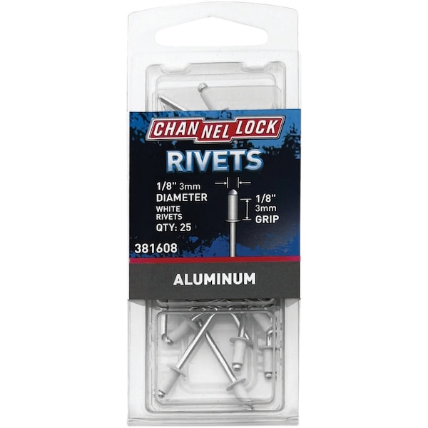 Channellock 1/8''Dia.x1/8'' Grip Wht Aluminum POP Rivet, 25PK 381608 - main