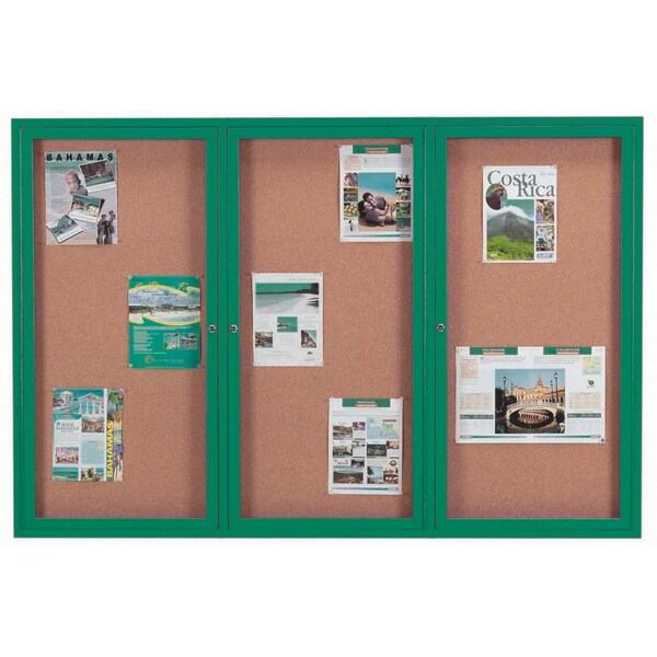 Aarco Enclosed Natural Pebble Grain Cork Bulletin Board w/ Green Powder Coated Al Frame, 48''Hx72''W DCC4872-3RG - main