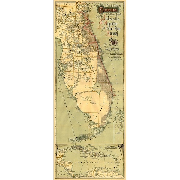 Homeroots 24" X 60" Map Of Jacksonville Florida Vintage Poster Wall Art 391985 - main