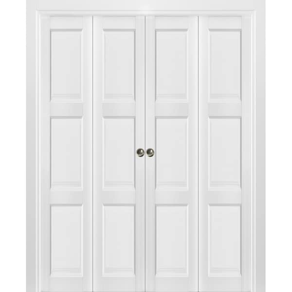 Sartodoors Sliding Closet Double Bi-fold Doors, Lucia 2661 White Silk, Sturdy Tracks Moldings Trims Hardware LUCIA2661DBF-BEM-96 x 80 (4* 24x80) - main