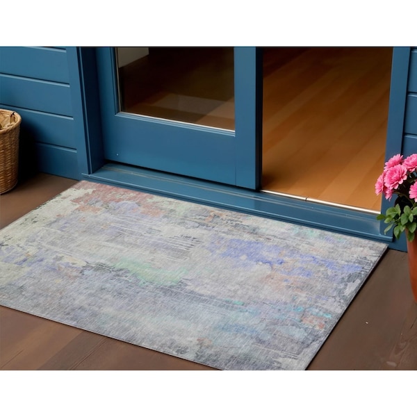 Homeroots 3' X 5' Purple Abstract Washable Indoor Outdoor Area Rug 607746 - main