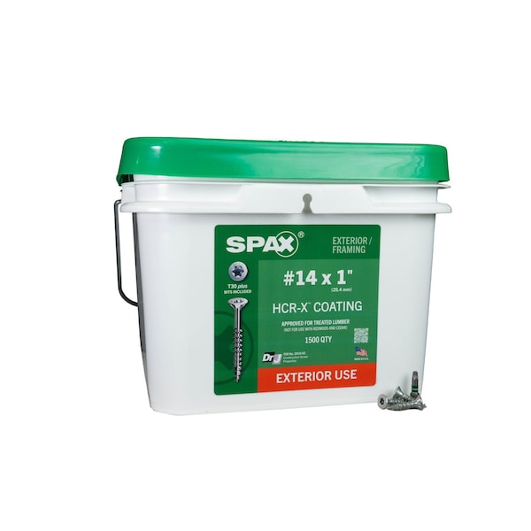 Spax #14 x 1 in Exterior Wood Deck Screws Construction Flat Head T-Star Plus Bulk Pail, 1500PK 3191670600250 - main