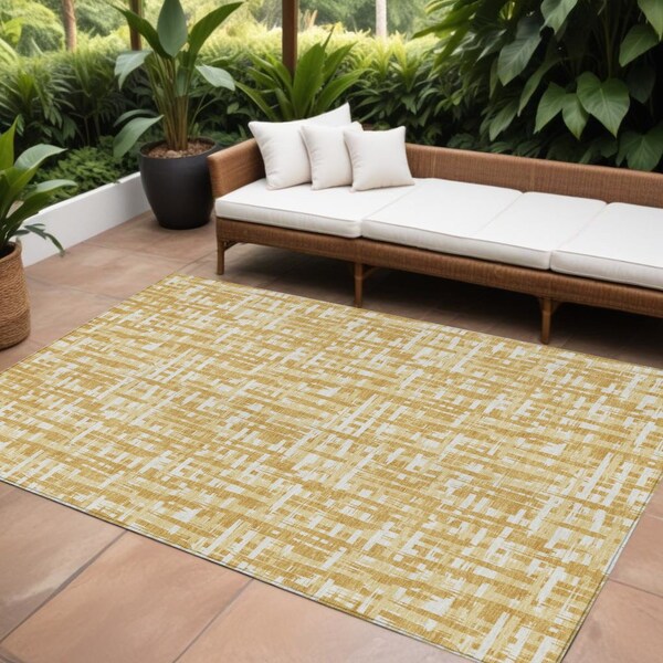 Homeroots 8' X 10' Gold Brown And Beige Abstract Washable Indoor Outdoor Area Rug 602500 - main
