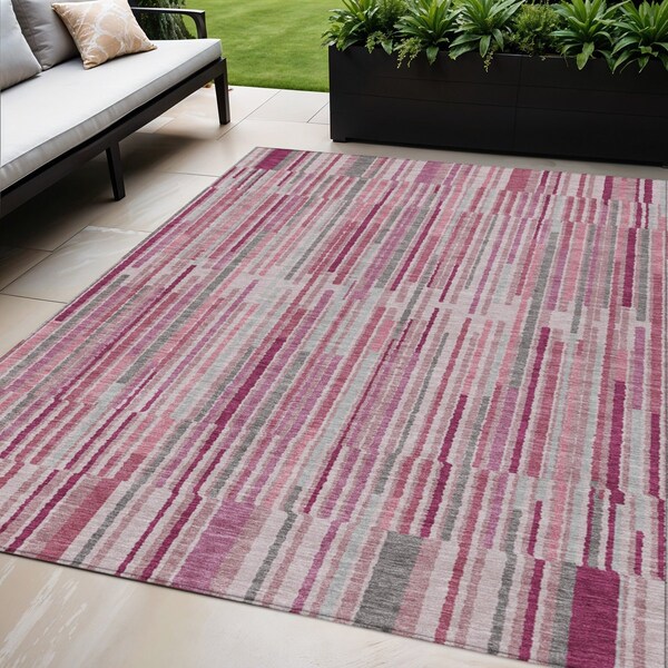 Homeroots 5' X 8' Blush And Ivory Striped Washable Indoor Outdoor Area Rug 631528 - main