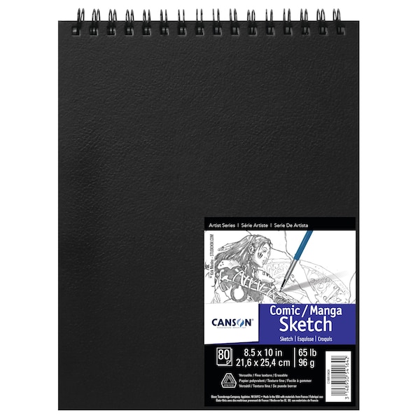 Canson Artist Series Manga Sketch Art Book, Black Cover, Wire Binding, 80 Sheet, 8.5x10 inch C100510424 - main