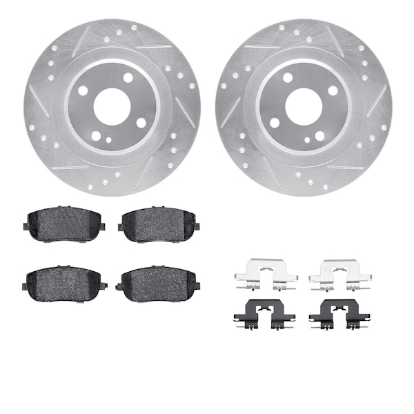 Dynamic Friction Co DFC Rotors-Drilled & Slotted-Silver w/ EURO 5000 Ceramic Brake Pads Incl Hdw 7612-80007 - main