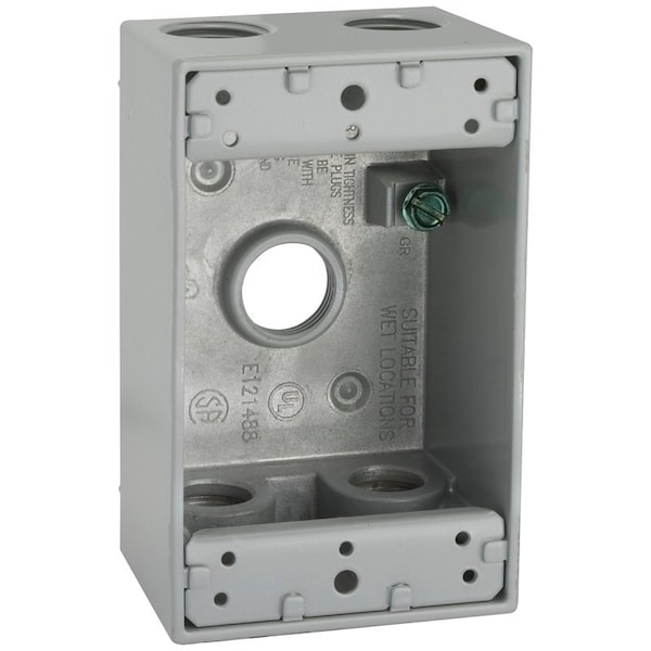 Hubbell Weatherproof Box, 5-Outlet, 1-Gang, Aluminum, Gray, Powder-Coated 5322-0 - main