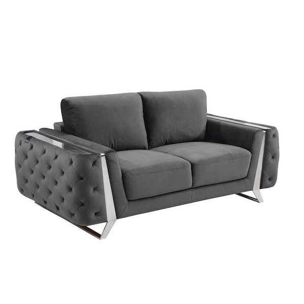 Homeroots 72in Dark Gray And Silver Velvet Loveseat 518574 - main
