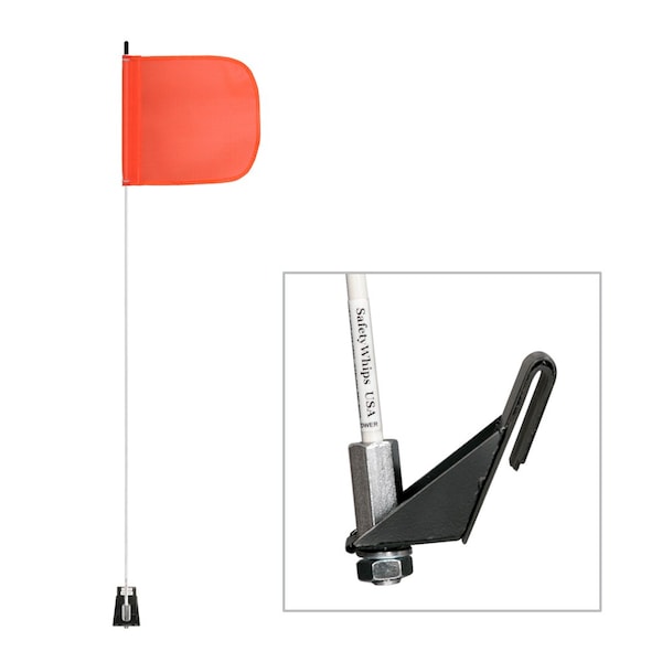 Safetywhips Warning Whip Light Duty Whip with Flag, White Whip, Orange Flag, Fiberglass Whip, Nylon Flag LWW05-M - main