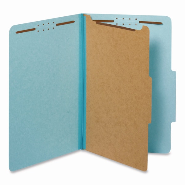 Pendaflex Pressboard Top Tab Folders, 2/5-Cut Tab, Exp 1.75", 1 Divider, 4 Fasteners, Legal, Light Blue, 10PK 28730P - main