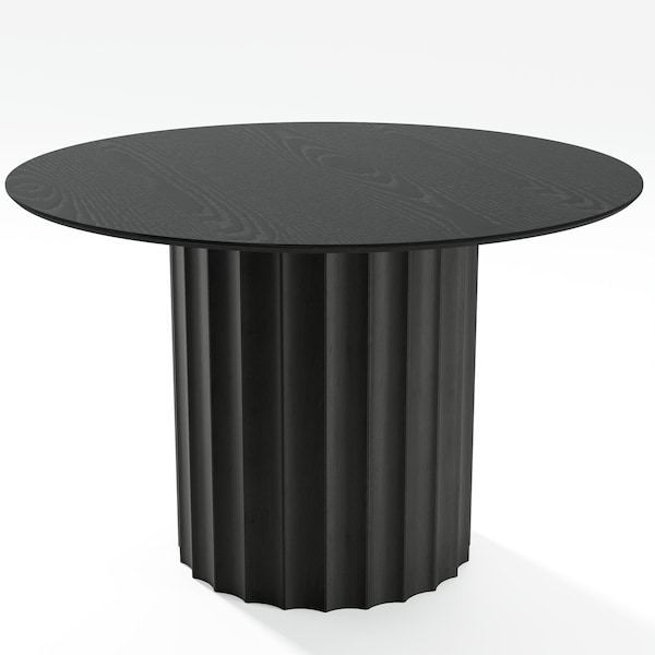 Homeroots 46" Black Solid Wood Pedestal Base Round Top Dining Table 721076 - main