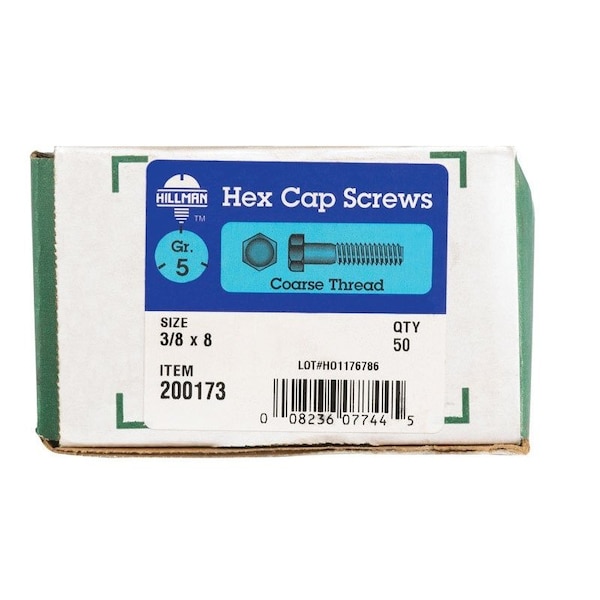 Hillman 3/8 in. D X 8 in. L Heat Treated Zinc Steel Hex Head Cap Screw, 50PK 200173 - main