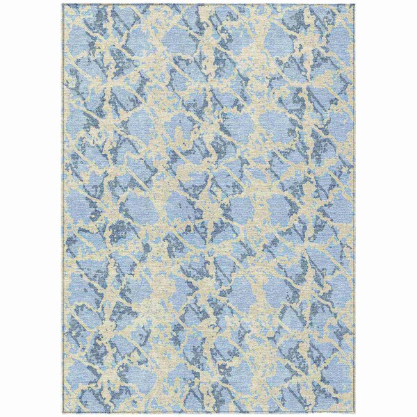 Homeroots 9' X 12' Sky Blue And Ivory Abstract Washable Indoor Outdoor Area Rug 614183 - main