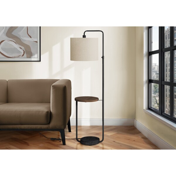 Monarch Specialties Lighting, 67''h, Floor Lamp, Usb Port Included, Black Metal, Ivory / Cream Shade, Contemporary I 9753 - main