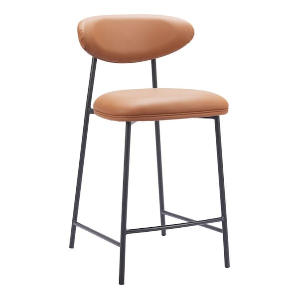 Homeroots Set of Two 25" Brown and Black Faux Leather and Steel Low Back Counter Height Bar Chairs, 2PK 565000 - main
