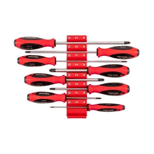 Tekton Phillips Screwdriver Set with Red Modular Organizers - 4, 8 Inch Shanks, 8-Piece (#0 - #4) DWP90103 - main