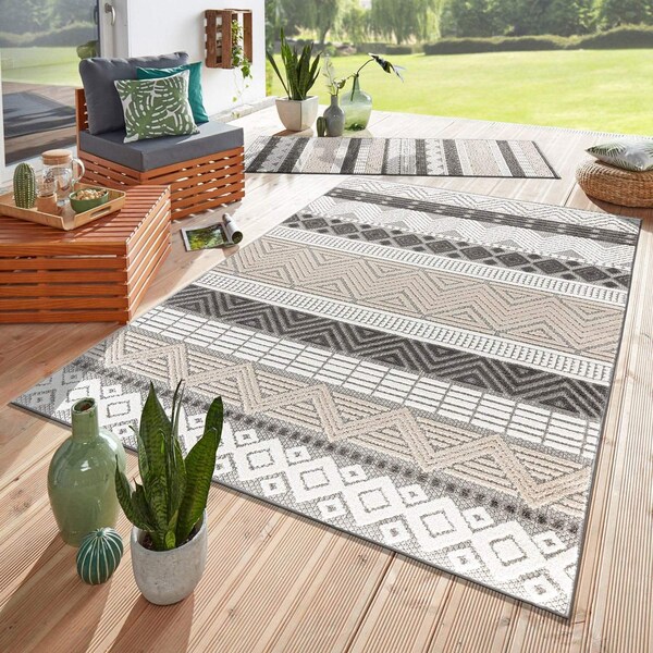 World Rug Gallery Contemporary Boho Indoor/Outdoor Area Rug 10 ft x 14 ft Gray 5559GRAY10X14 - main