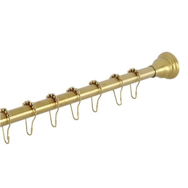 Kingston Brass 60"-72" Stainless Steel Adjustable Tension Shower Curtain Rod with Rings, Brushed Brass KSR117 - main