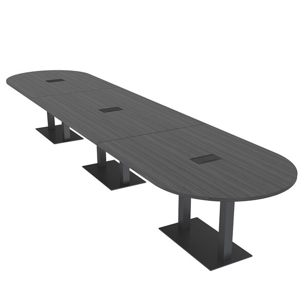 Skutchi Designs Racetrack Conference Table With Power, 48 in W, 192 in L, Grey HAR-RAC-48X192-DOU.BK-WA7949-EBLK - main
