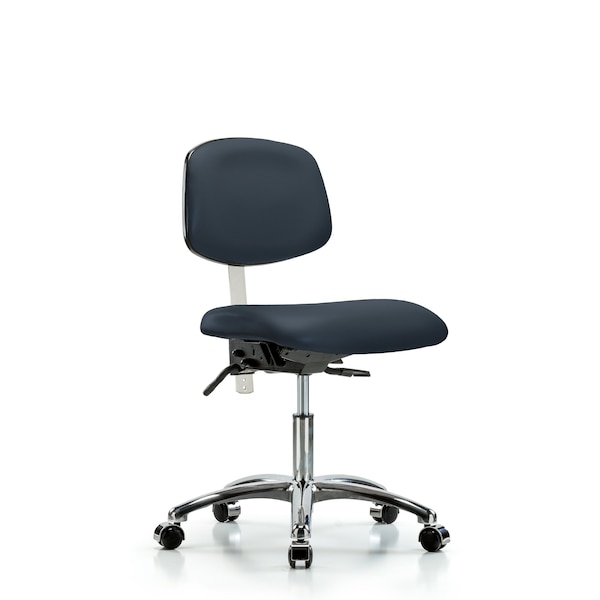 Blue Ridge Ergonomics Clean Room Chair Desk Chair, Vinyl, Chrm, Casters, Navy, CL100, No Arms, 18" to 23" Height, Vinyl BR-NCR-VDHCH-CR-T0-A0-CC-8582 - main