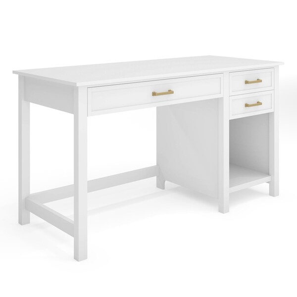 Martha Stewart Hutton Shaker Style Home Office Desk w/2 Side Drawers in White w/Polished Brass Hardware ZG-ZP-11-WH-GLD-MS - main