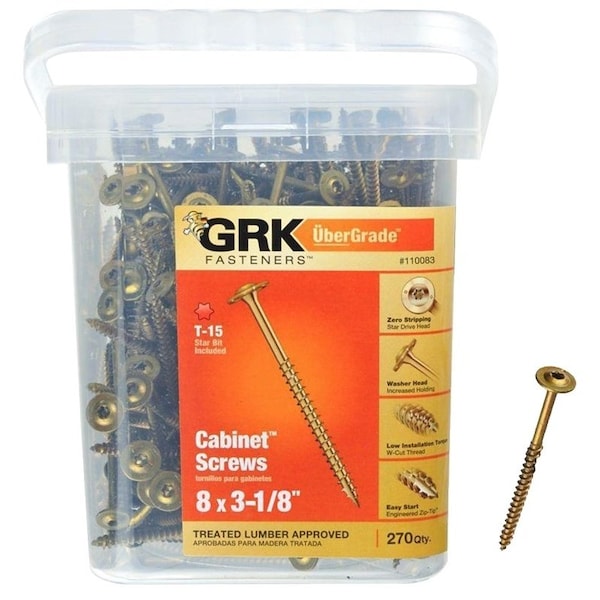 Grk Fasteners Wood Screw, #8, 3-1/8 in, Plain Steel Flange Round Head Torx Drive 110083 - main