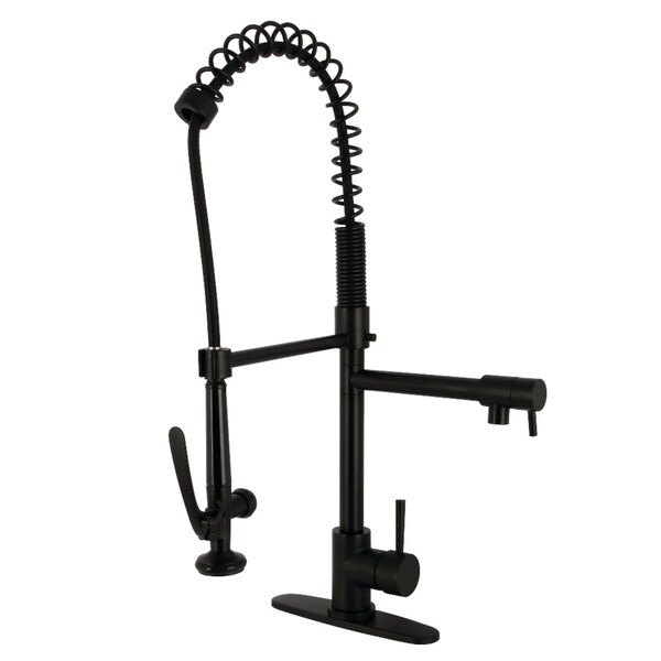 Kingston Brass Single-Handle Deck-Mount Pre-Rinse Kitchen Faucet with Pot Filler, Matte Black LS8500DL - main