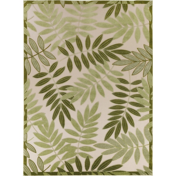 Homeroots 8' X 11' Ivory And Green Palm Leaf Indoor Outdoor Area Rug 548089 - main