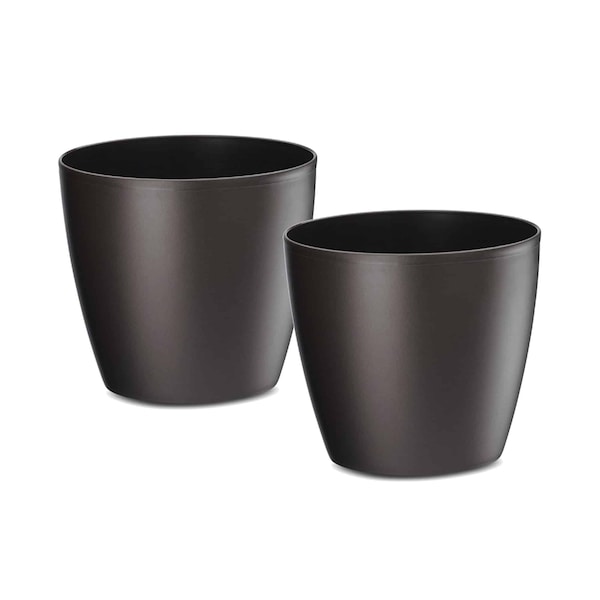 Crescent Garden Eva 14" Round Houseplant Pot - No Drain Hole, Fudge, 2PK AZ011672C - main