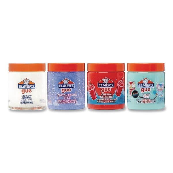 Elmers Gue Premade Slime Variety Pack, 8 oz, Cherry Slushie/Cotton Candy Fizz/Glassy Clear/Night Owl, 4PK 2152005 - main