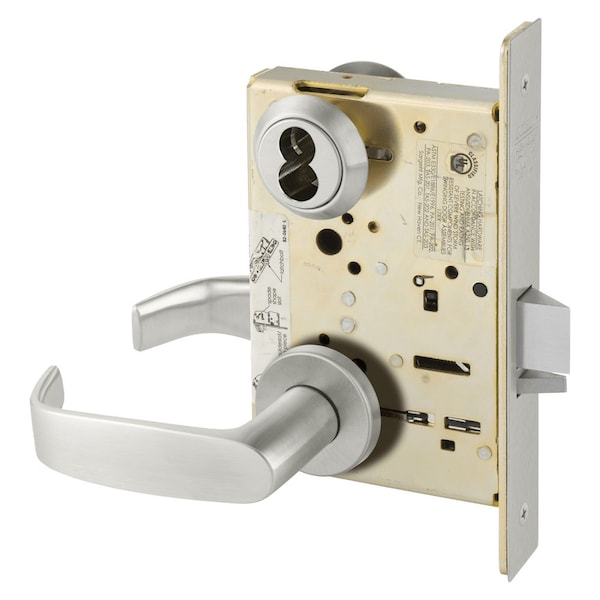 Sargent Storeroom or Closet Mortise Lock, LN Rose, L Lever, SFIC Prep Less Core, Satin Stainless Steel 70-8204 LNL 32D - main