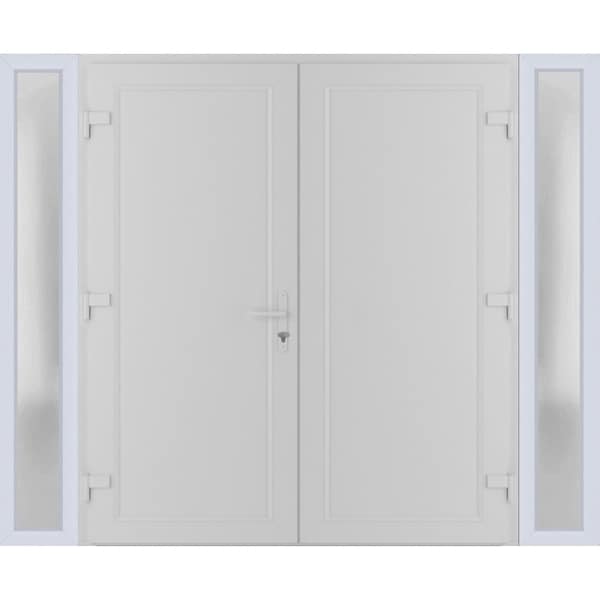 Vdomdoors Front Exterior Prehung Metal-Plastic Double Doors / MANUX 8111 White Silk / 2 Sidelites Exterior Wi MANUX8111DEXD-WS-RH-W12+72+12xH80 - main