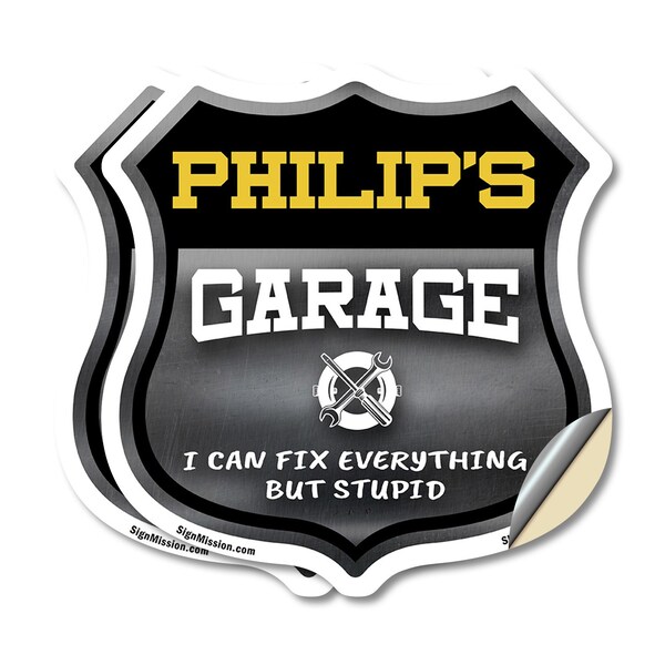 Signmission Philip's Garage I Can Fix Everything But Stupid, 4 inch X 4 inch, Vinyl Decal, 2PK SHI-D-2PACK-4-490-PHILIP - main