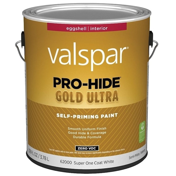 Valspar Pro-Hide Gold Ultra 6200 Latex Paint, Acrylic Base, Eggshell Sheen, Super One Coat White 028.0062000.007 - main