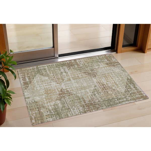 Homeroots 3' X 5' Fern Green And Beige Geometric Washable Indoor Outdoor Area Rug 631999 - main