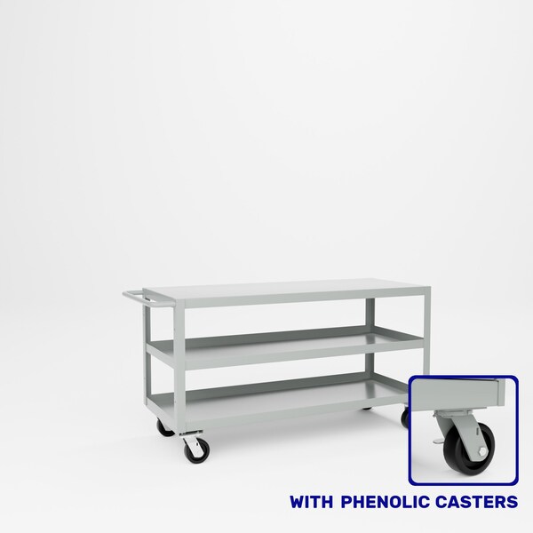 Pucel Heavy Duty Shop Truck, 60 in W x 24 in D x 33.5 in H, Three Shelves, Push Handle, Gray 2460-DT-3P - main