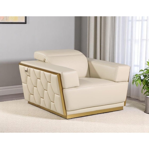 Homeroots 47" Beige and Gold Italian Leather Club Chair 551604 - main