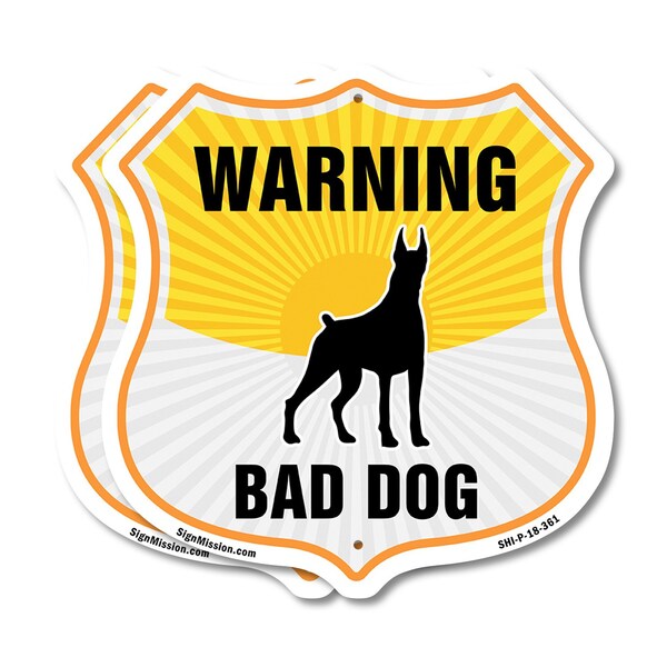 Signmission Beware Of Dog Shield Sign Warning Bad Do, 18 inch X 18 inch, Plastic Sign, 2PK SHI-P-2PACK-18-361 - main